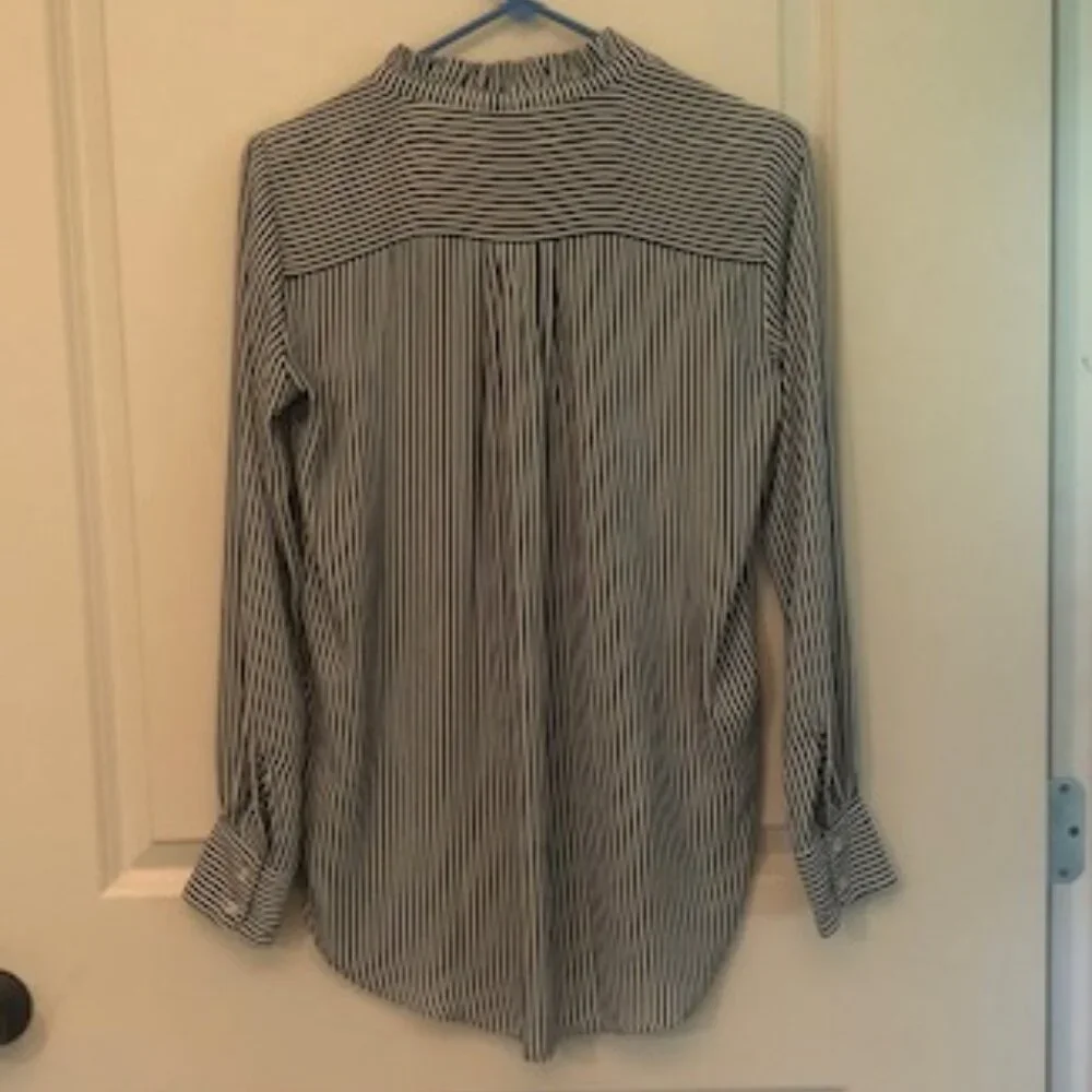 NWT Ann Taylor LOFT Black White Striped Silky Blouse Shirt Long Sleeve Size XS - Picture 6 of 11